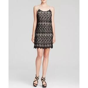 Alice + Olivia Emmie Black Metallic Lace Slip Cocktail Dress Size Medium